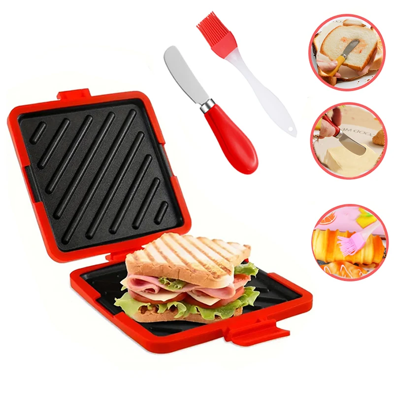 Baking Kitchen Set - 3パック食品グレードサンドイッチトースター、バターナイフとオイルブラシセット付き、トーストやサンドイッチ作り用キッチンガジェット