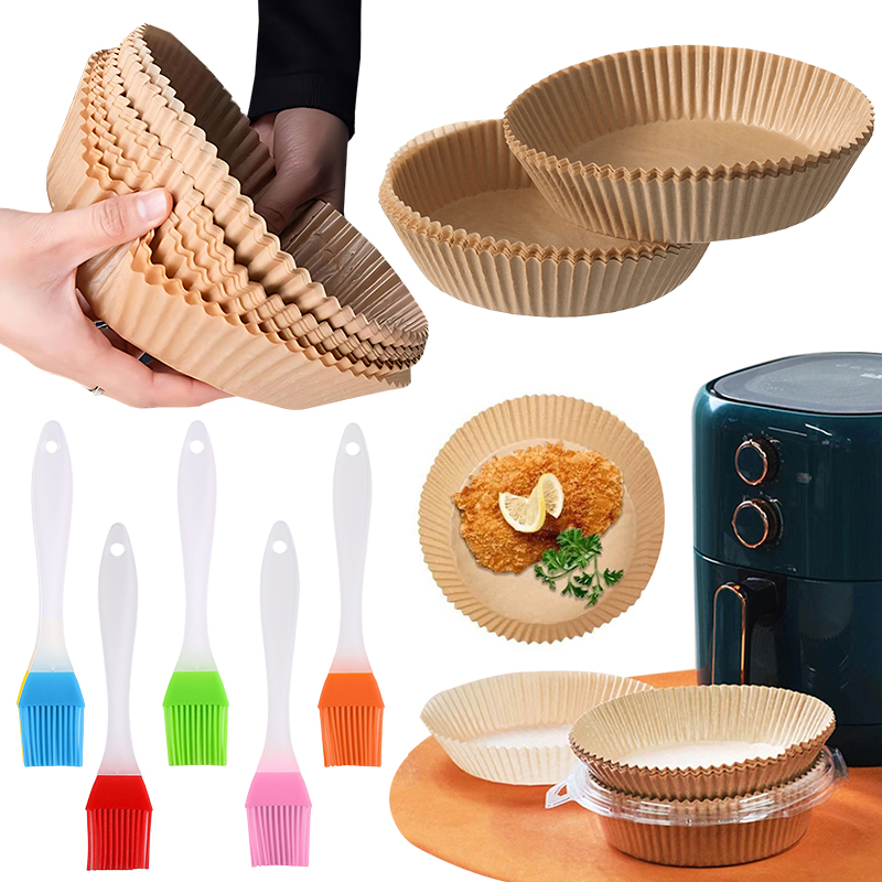 Baking Kitchen Set - 50/100枚入り エアフライヤー用紙皿 ランダムカラー オイルブラシ付き 16cm/18cm 使い捨て